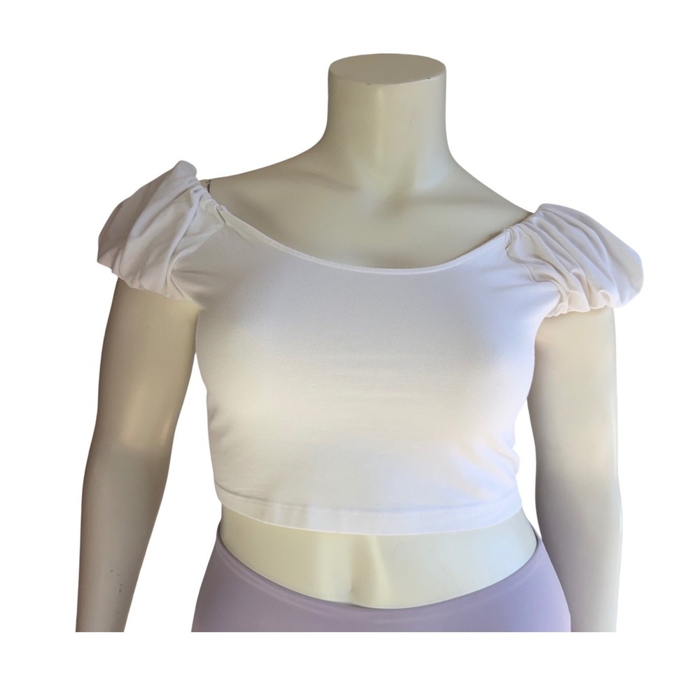 Topshop Crop Top White Puff Sleeve Off Shoulder Coquette Milkmaid Balletcore L 8
